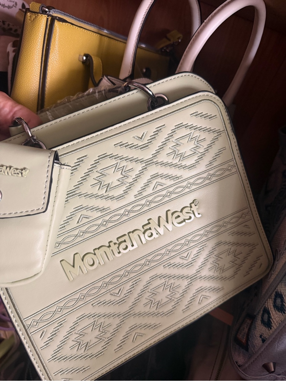 Montana West Cream Embossed Top-Handle Shoulder Bag